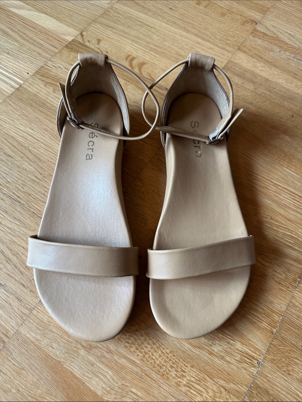 Secra | Poppy Nude Ankle-Strap Flat Sandals